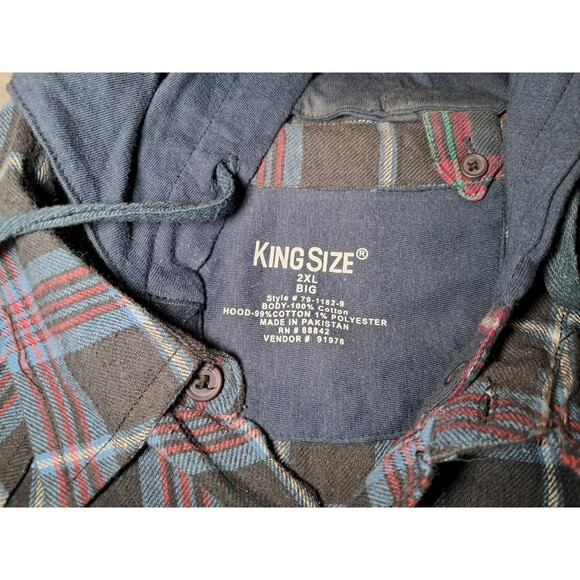 King Size Brand Flannel Button Down Hooded Shirt Long Sleeve Men's 2XL Big - Picture 4 of 8